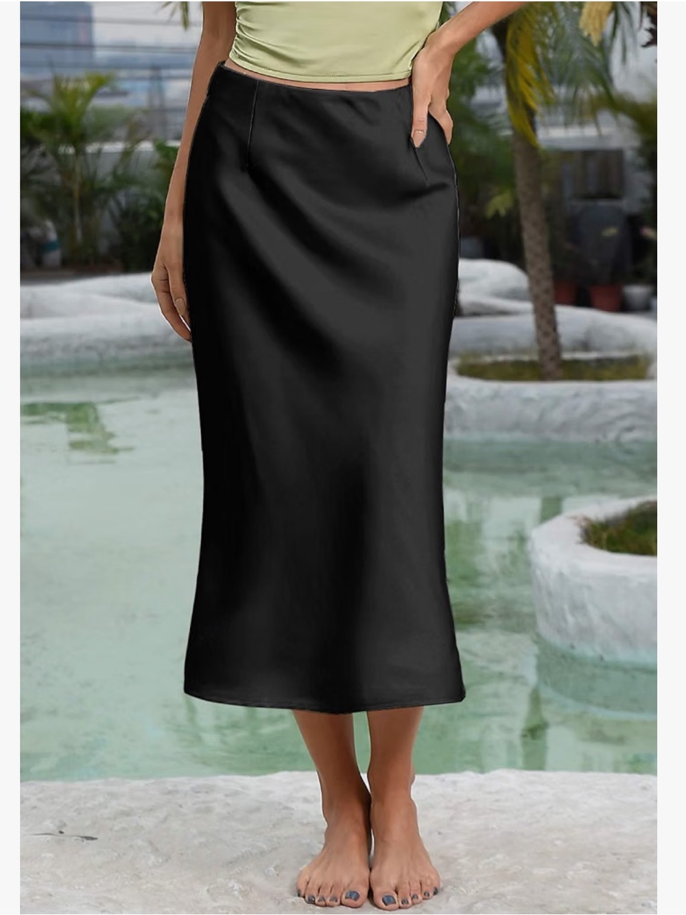 Modegal Black Satin Midi Skirt Size XL NWT A-Line High Waist